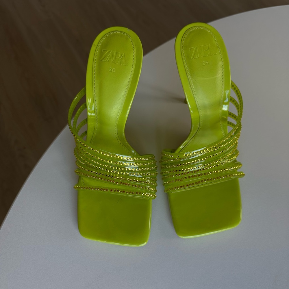 Zara rhinestone square toe heeled mules sz 36